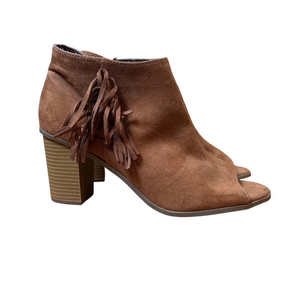 New Directions Fringe Peep Toe Booties Women Brown Boho Western New SIZE 9.5‎